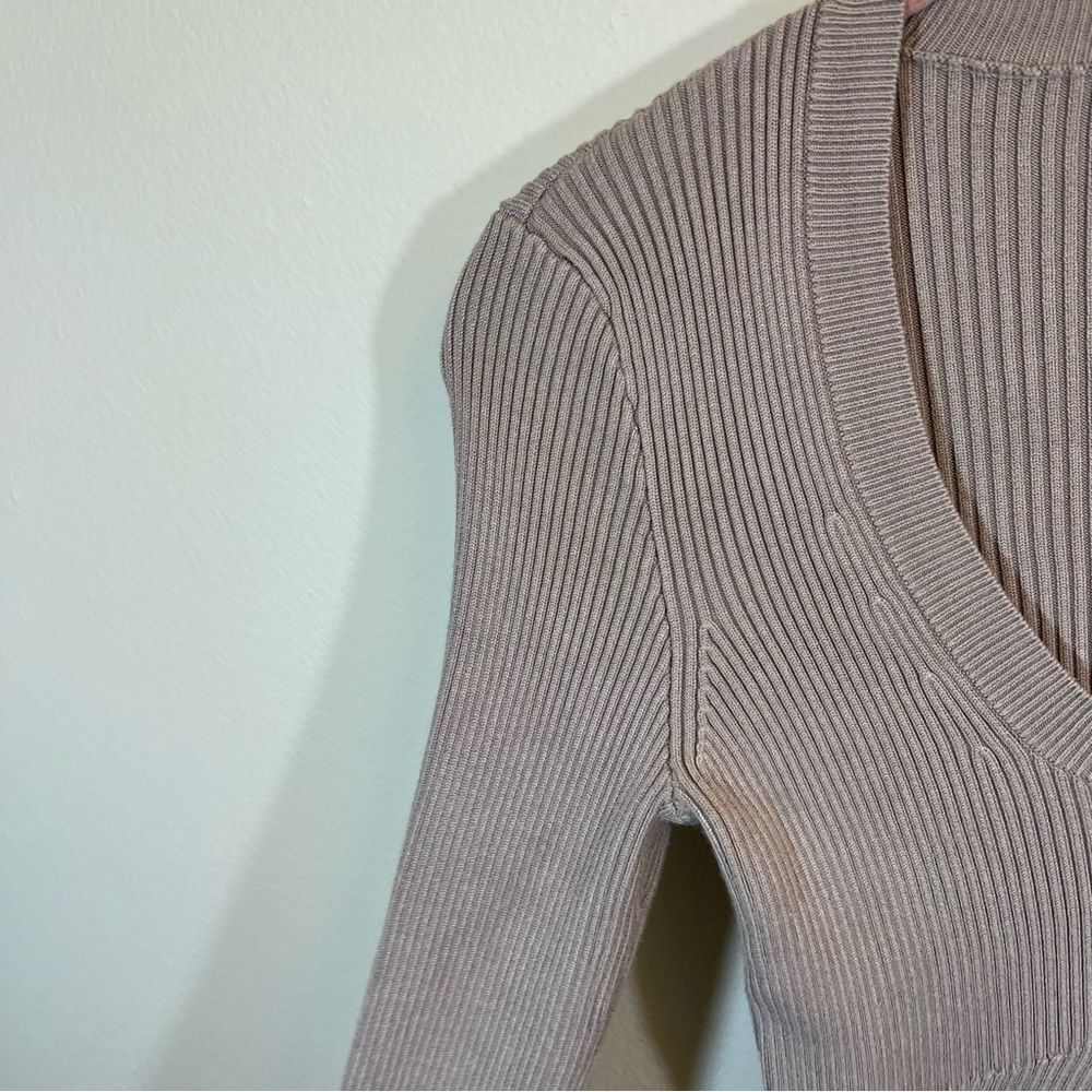 ✨ Abercrombie & Fitch Scoop Neck Ribbed Knit‎ Sweater Tan Neutral Small - Picture 5 of 10
